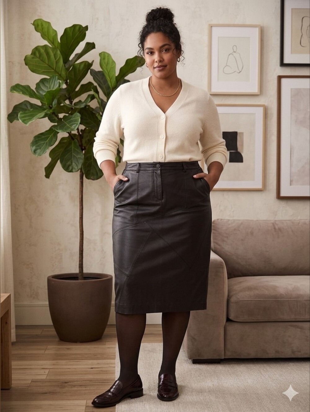 {Maggie Barnes} Plus Size Black Genuine Leather Pencil Skirt - Size 18W